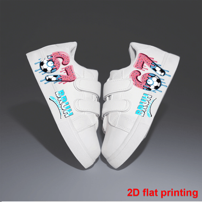 Kids Hook-and-Loop Sneakers with 67 Cartoon Print, White Low-Top Triple-Strap Casual Shoes for Toddler, Little Kid and Big Kid School Outfits and Play