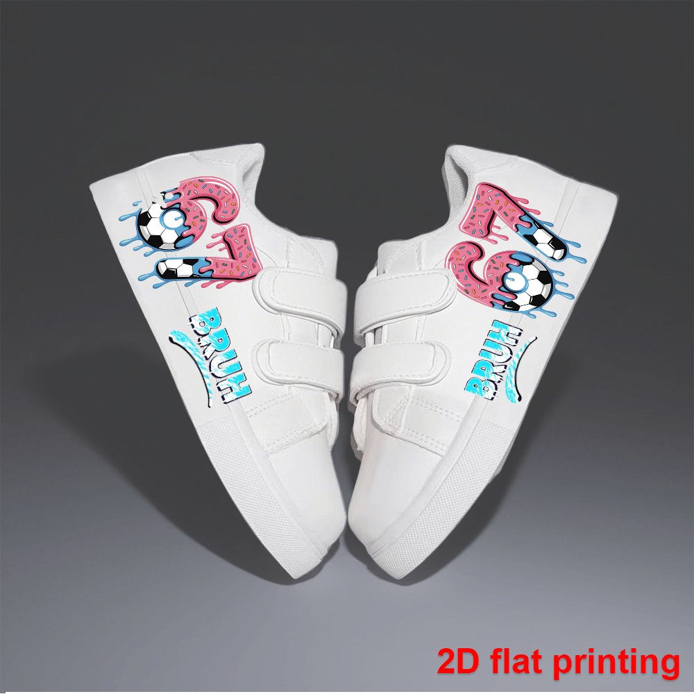 Kids Cartoon-Print Sneakers with Hook-and-Loop Closure, Low-Top Sports Shoes for Toddlers, Little Kids and Big Kids, White Pair for School, Play and Daily Wear