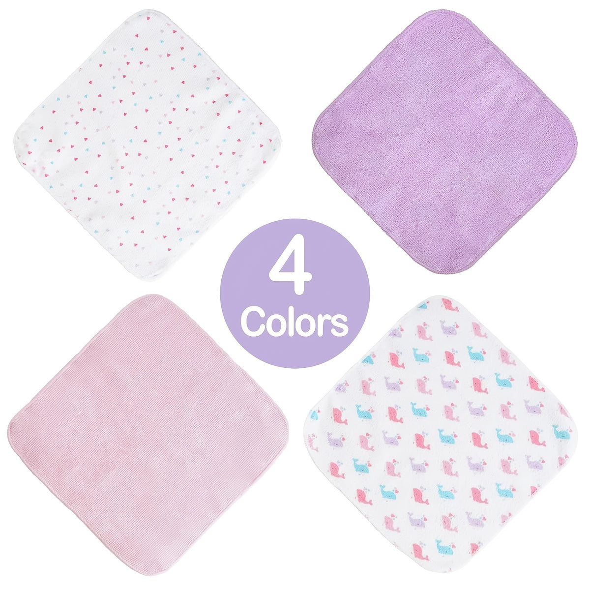 Soft Baby Washcloths 24-Pack, 9 x 9 Inch Absorbent Face and Body Bath Cloths with Whale, Elephant and Dinosaur Style Options for Everyday Care