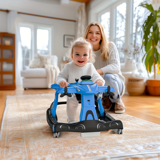 6-in-1 Activity Walker for Babies 6–18 Months, Foldable Height-Adjustable Walker with Rocker and Jumper Modes, Padded Seat, Lights and Music Tray