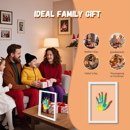 Family Handprint Kit with Keepsake Frame, 4 Handprint Spaces and 6 Paint Colors for Shared Memory Making, Mother's Day or Holiday Gift