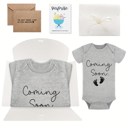 Baby Bodysuit Pregnancy Announcement Set for Husband, 3-Piece Gender-Neutral Outfit Reveal Gift with Message Cards for Dad-to-Be Surprise and Baby Shower Photos