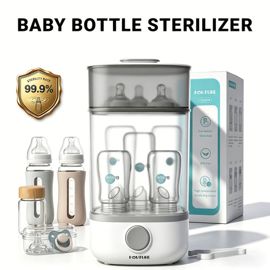 Baby Bottle Sterilizer and Dryer with One-Button Steam Operation, Countertop Feeding Accessory Organizer for Compatible Bottles and Pump Parts