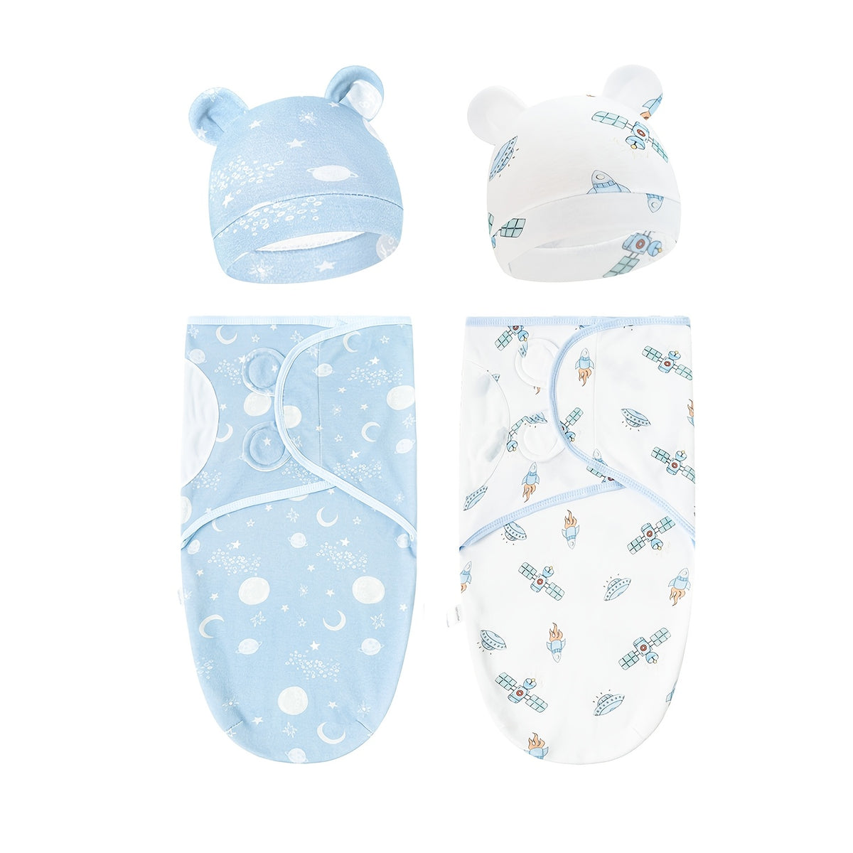 Newborn Blanket and Hat Set for 0 to 3 Months, Coordinated Baby Wrap and Cap in Multiple Color and Print Styles for Coming-Home Photos and Gifting