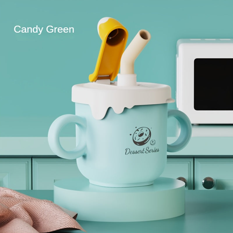 Toddler Straw Cup with 316 Stainless Steel Liner, 8.79 oz Handled Sippy Cup with Measurement Scale in Butter Yellow or Apple Green for Daily Drinks