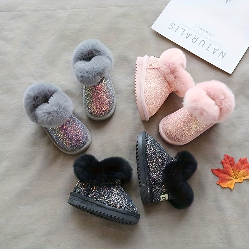 Kids Lined Snow Boots for Girls and Boys, Thickened Winter Footwear with Non-Slip Design, Grey, Black or Pink, Infant to Little Kid Sizes