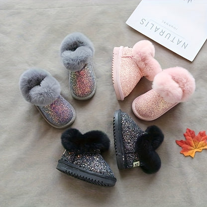 Kids Lined Snow Boots for Girls and Boys, Thickened Winter Footwear with Non-Slip Design, Grey, Black or Pink, Infant to Little Kid Sizes