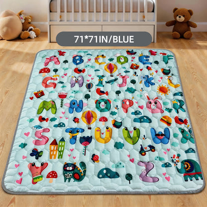 Animal Alphabet Baby Play Mat, Soft Non-Slip Foldable Crawling Floor Mat for Supervised Tummy Time, Machine Washable with Multiple Size Options