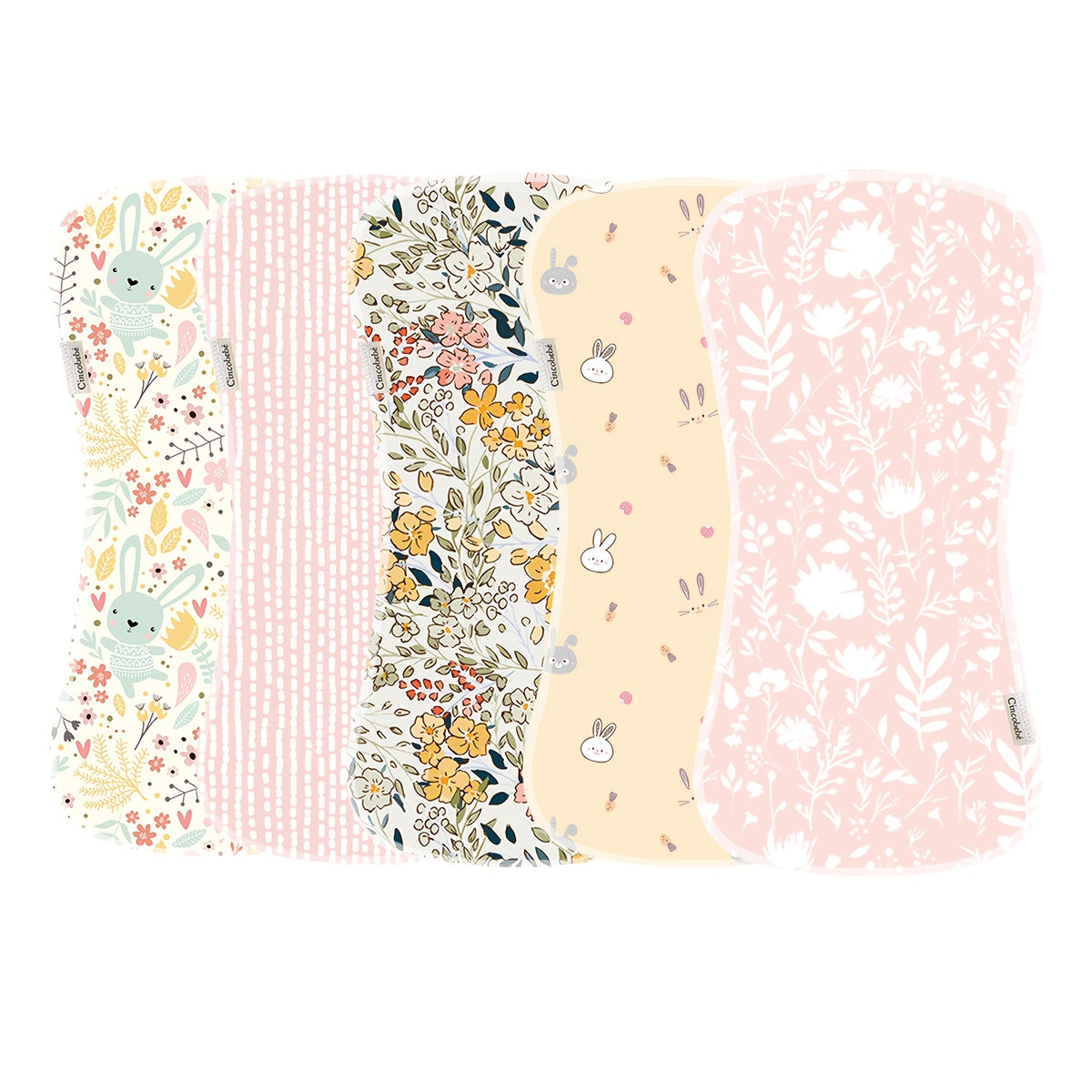 Contoured Burp Cloths 5-Pack for Newborn Feeding, Soft Absorbent Shoulder Burp Rags with Printed Pink, Blue and Mixed Color Style Options