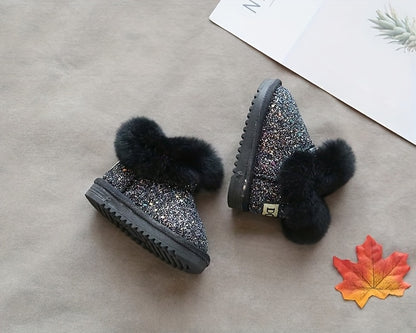 Kids Lined Snow Boots for Girls and Boys, Thickened Winter Footwear with Non-Slip Design, Grey, Black or Pink, Infant to Little Kid Sizes