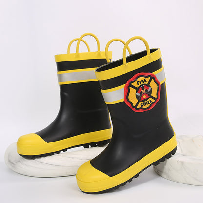 Pull-Handle Kids Rain Boots in PVC, Rainbow Unicorn and Other Color Options with Cartoon Details and Anti-Slip Sole for Toddler to Big Kid Rainy-Day Outings