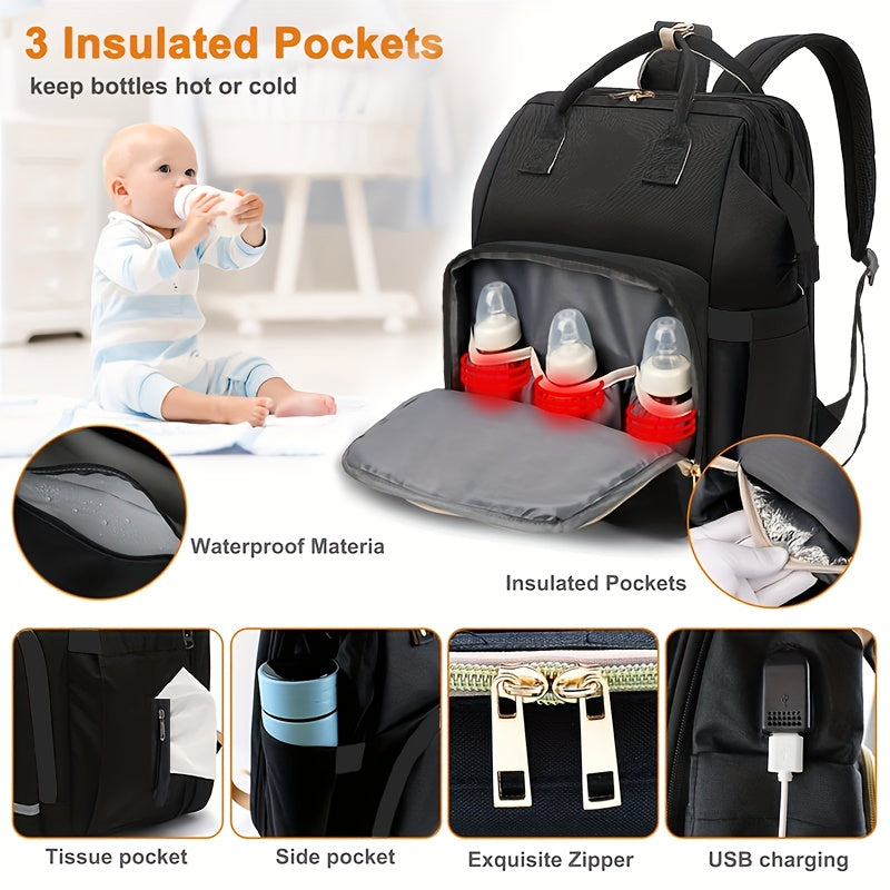 Large Travel Diaper Backpack with Slip Pocket, Zippered Maternity Bag for Moms on the Go – Secure Closure, Quick-Access Pocket, Suitable for Boys & Girls, Great Baby Shower Gift