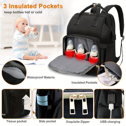 Large Travel Diaper Backpack with Slip Pocket, Zippered Maternity Bag for Moms on the Go – Secure Closure, Quick-Access Pocket, Suitable for Boys & Girls, Great Baby Shower Gift