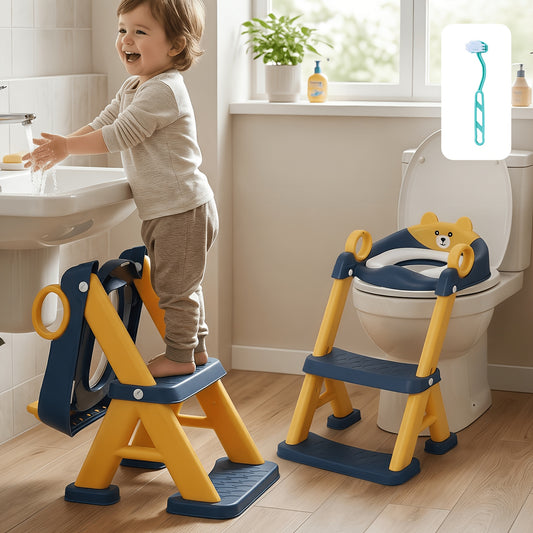 Adjustable High 2-in-1 Potty Training Toilet Seat with Non-Slip Step Stool, PVC Splash Guard Mat for Toddler Boys and Girls, Fun Holiday Gift for Halloween, Christmas and New Year