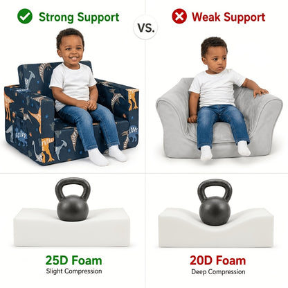 Convertible Kids Sofa Bed, 2-in-1 Fold-Out Toddler Couch and Lounge Chair with Removable Washable Cover for Reading and Playroom Relaxing