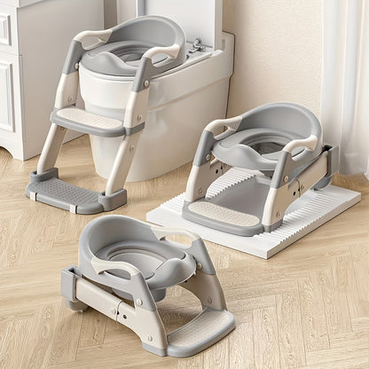 Adjustable Toddler Potty Ladder and Toilet Training Seat, 3-in-1 Foldable Plastic Step Stool with Listed Harness Feature, Purple or Green Options