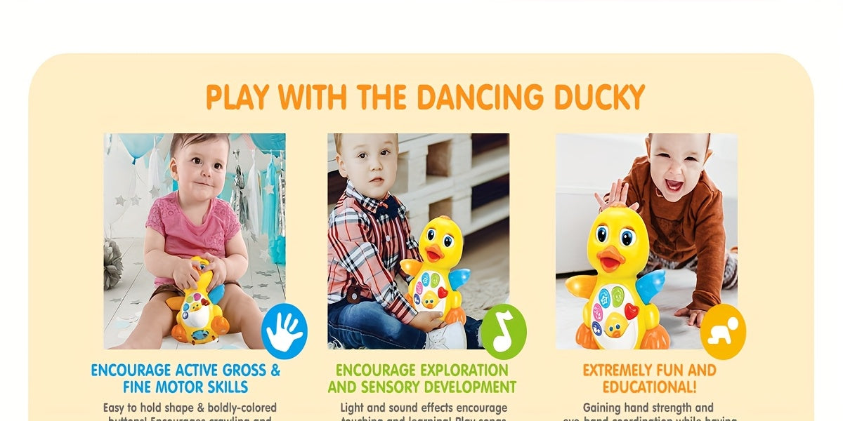 Dancing Musical Duck Toy with Lights and 7 Melodies, Yellow Interactive Activity Toy for Supervised Floor Play, Requires 3 AA Batteries