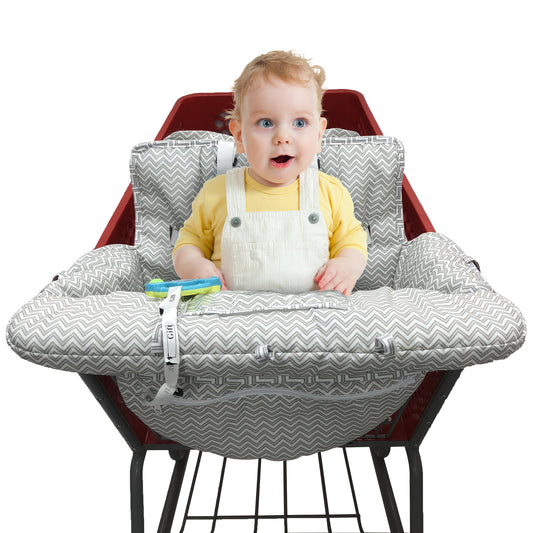 High Chair and Shopping Cart Seat Cushion, Thickened Padded Baby Seat Cover with Front and Back Straps, Machine-Washable Black Circle Style