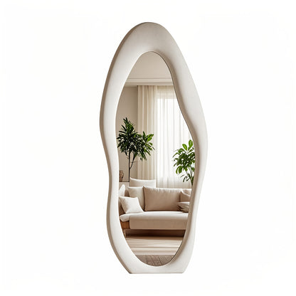 Full Length Mirror with Irregular Velvet Frame and Rounded Corners, Decorative Floor Mirror for Kids Room or Nursery in Six Colors