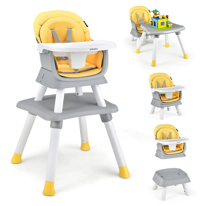 8-in-1 Baby High Chair with Activity Table, BABYJOY Convertible Feeding Seat with Removable Tray, Booster Mode and 5-Point Harness for Ages 6 Months to 6 Years