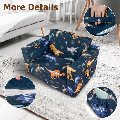 Convertible Kids Sofa Bed, 2-in-1 Fold-Out Toddler Couch and Lounge Chair with Removable Washable Cover for Reading and Playroom Relaxing