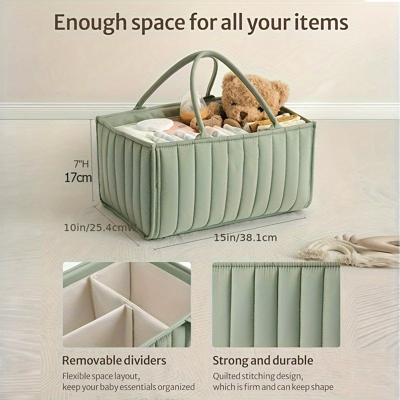 Stylish Storage Basket Diaper Caddy, Portable Nursery Organizer Basket for Diapers & Baby Essentials – Freestanding Design for Changing Table, Crib Side & Nursery Shelf Storage
