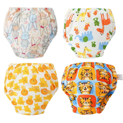 Reusable Washable Toddler Training Pants, 4pcs or 8pcs Pack, Breathable Elastic Waistband Cloth Diapers for Toilet Training, Cute Dog & Animal Prints, Potty Training Gift for Boys and Girls
