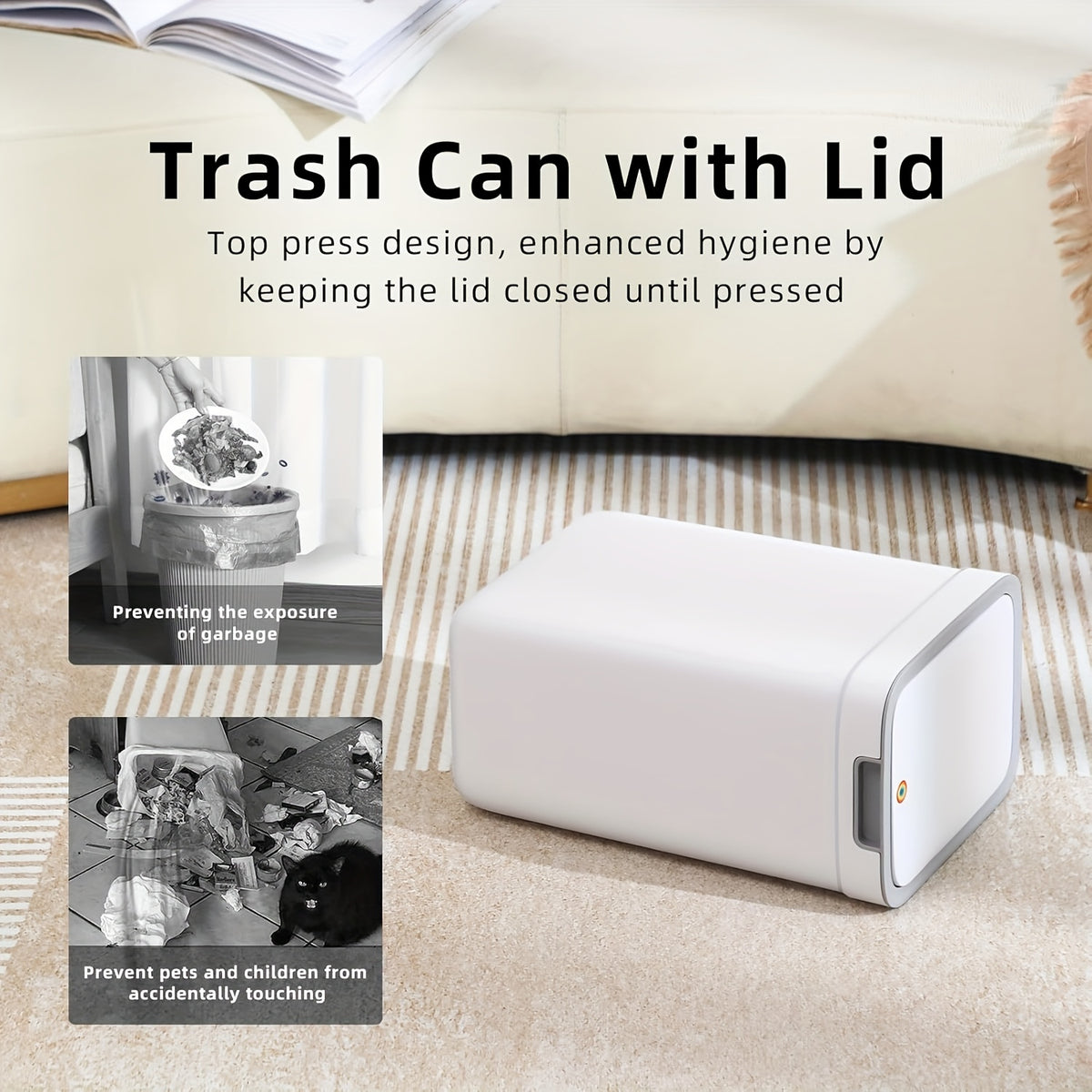 Push-Lid Bathroom Trash Can Set, Slim Plastic Waste Bins for Small Spaces with Removable Bag Rings, 2.4 and 3.6 Gallon Sizes for Home or Office