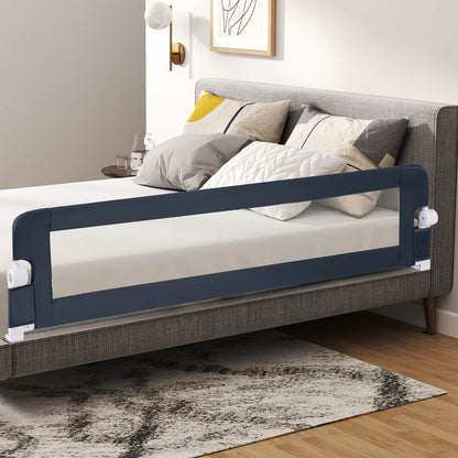 Foldable Toddler Bed Rail Guard by COSTWAY, 71-Inch Mesh Bedside Barrier with Adjustable Safety Strap, Washable Blue Cover and Padded Edge