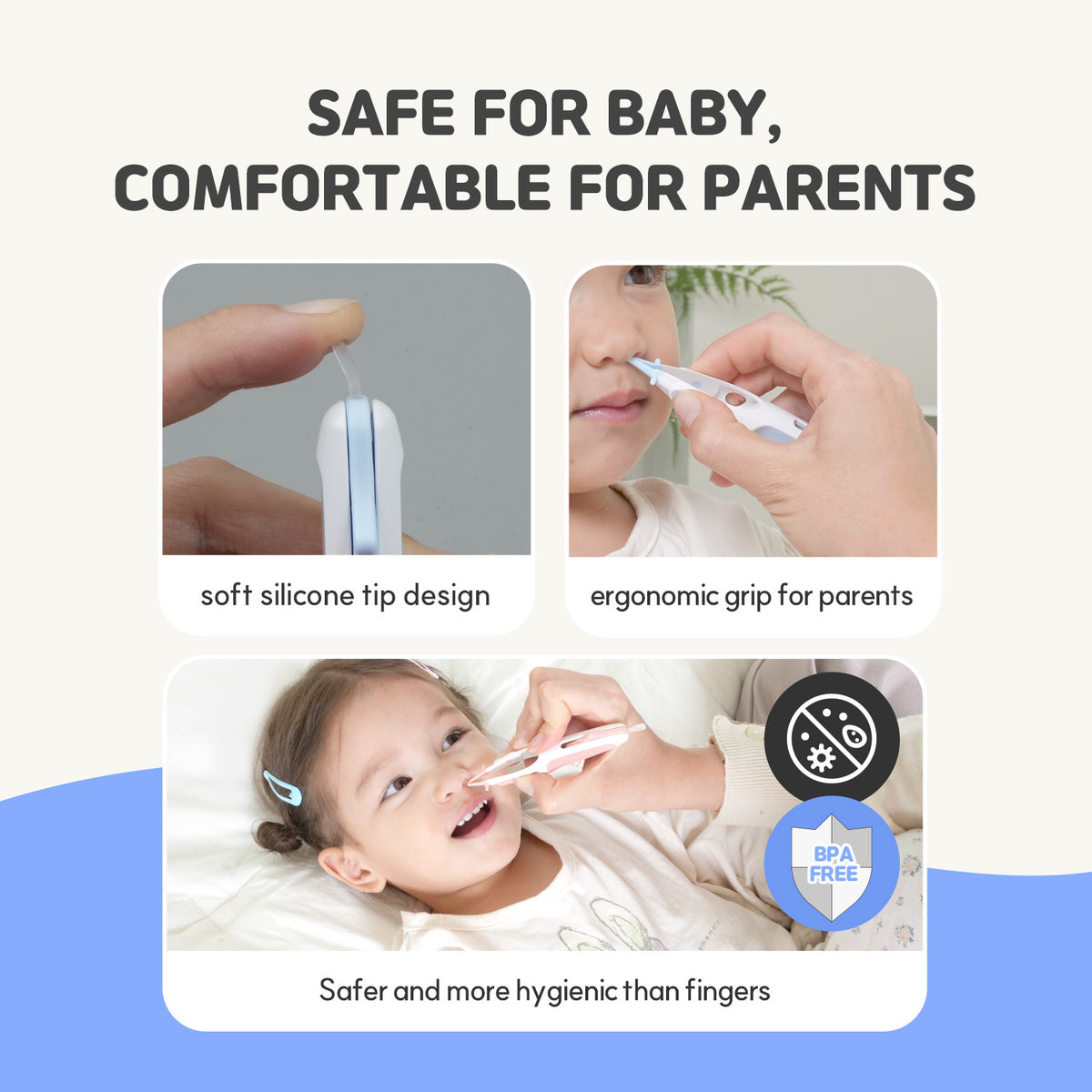 Rotating Baby Nose Cleaner Tweezer with Scoop & Loop for Newborns and Infants, BPA-Free PP Nasal Care Tool for Sticky or Dry Mucus, One-Hand Locking Design, Blue or Pink
