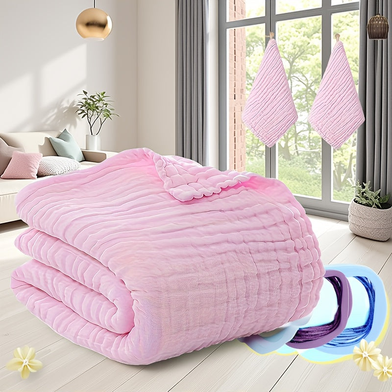 Baby Blanket and Washcloth Set, 3-Piece Soft Breathable Infant Blanket with 2 Absorbent Small Square Cloths for Bath Time and Everyday Baby Care, Five Color Options
