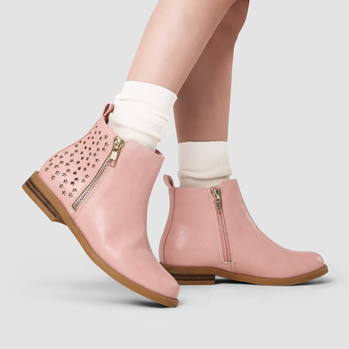 Girls Side-Zip Ankle Boots in Tan by DREAM PAIRS KIDS, Low-Heel Round-Toe Short Boots for Toddler, Little Kid and Big Kid Fall Outfits