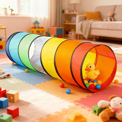 Baby Crawling Tunnel in Rainbow Colors, Indoor Sensory Play Tube for Crawlers and Toddlers, Portable Playroom Activity for Movement and Exploration