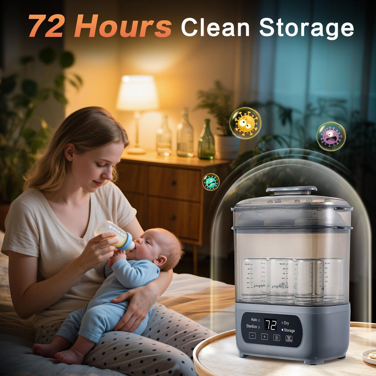 Modular Baby Bottle Steamer and Dryer with LED Touch Screen and Auto Shut-Off, Electric Countertop Care for Compatible Bottles and Pump Parts