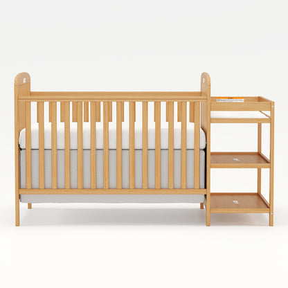 Baby Crib with Changing Table, Goldzone 4-in-1 Convertible Wooden Nursery Crib with Four Mattress Heights, Two Storage Shelves and Toddler Bed Conversion, White