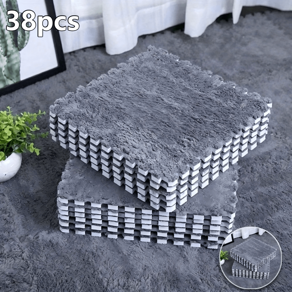 Interlocking Carpet Tiles, 38-Piece EVA Patchwork Floor Mat Set in Solid Colors for Living Room, Bedroom and Bay Window Home Decor