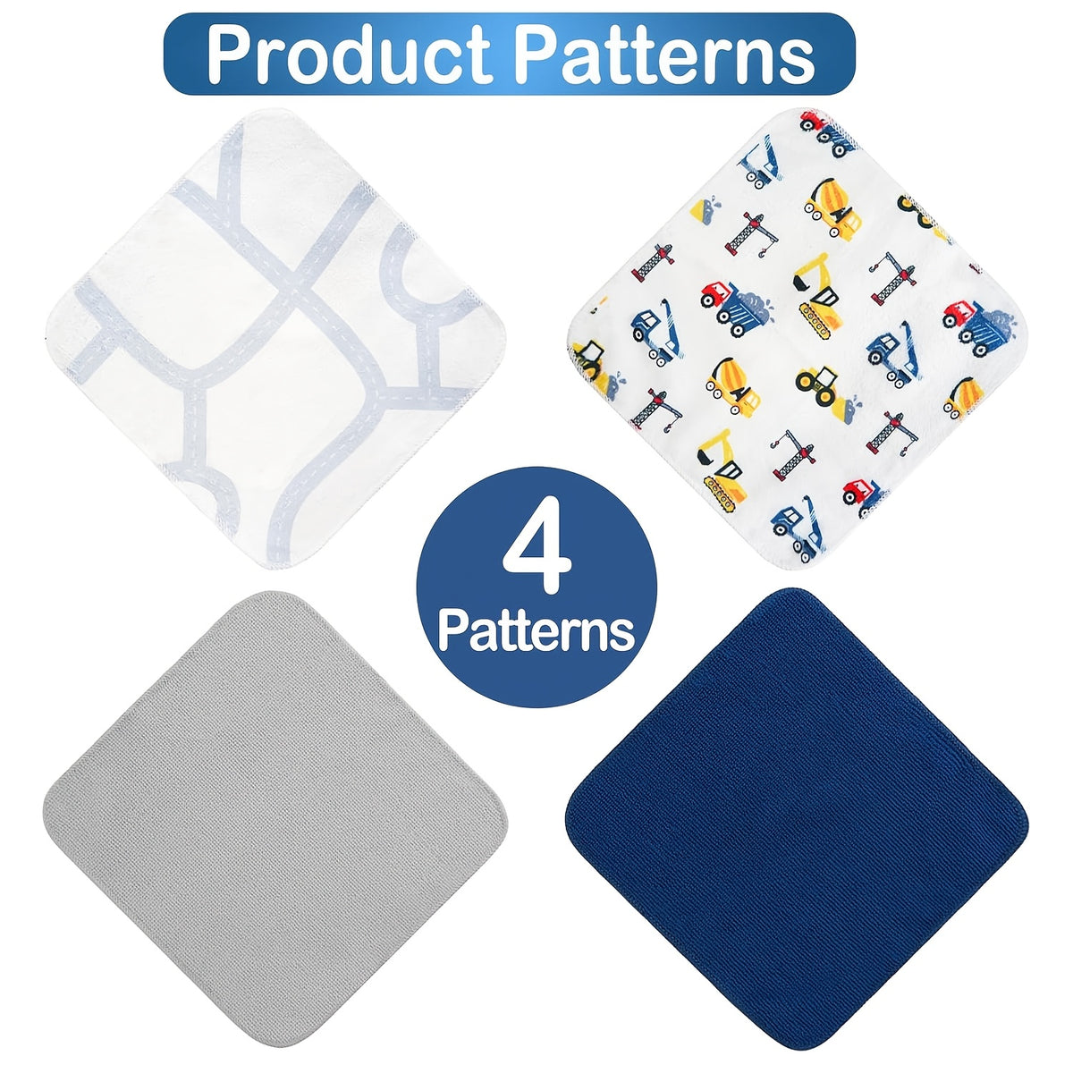 Soft Baby Washcloths 24-Pack, 9 x 9 Inch Absorbent Face and Body Bath Cloths with Whale, Elephant and Dinosaur Style Options for Everyday Care