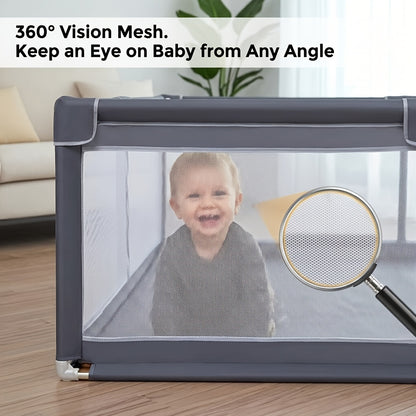 Baby Playpen Fence with Soft Breathable Mesh, Indoor Outdoor Kids Activity Enclosure in Gray or Beige with Size and Mat Bundle Options
