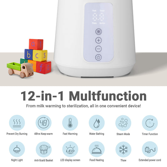 12-in-1 Baby Bottle Warmer with Timer, Fast Milk Heater for Breastmilk and Formula, Keep Warm, Thawing and Baby Food Jar Heating