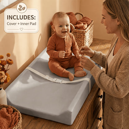 Contoured Dresser Changing Pad by PASAMIC, 15.74 x 31.1-Inch Waterproof Wipeable Baby Diaper Mat with Secure-Grip Design in Grey, Beige or Pink