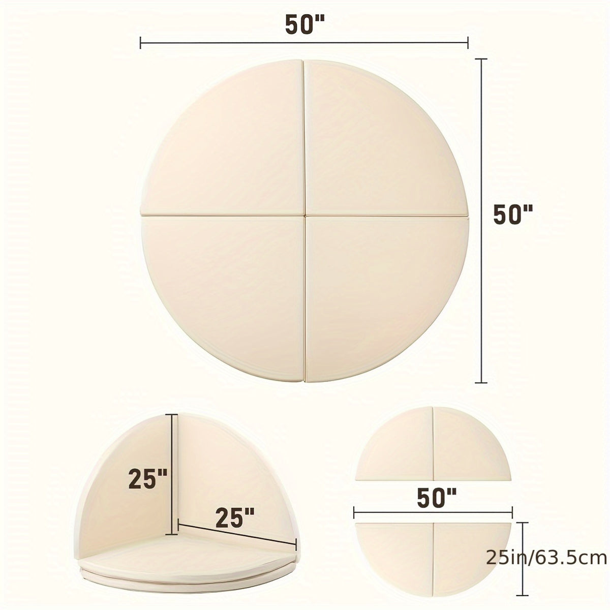Modular Baby Play Mat in Beige with Four Foldable Foam Sections and Wipe-Clean Vegan Leather Surface for Supervised Floor Play and Nursery Corners