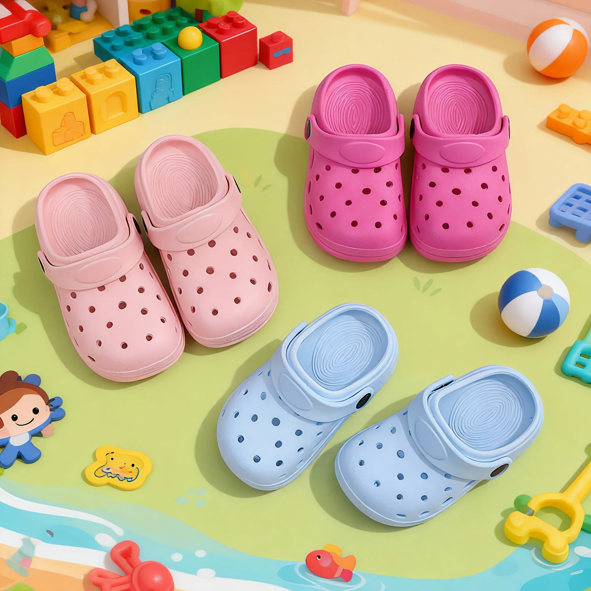 Perforated Kids Clogs with Thick EVA Sole, Lightweight Round-Toe Slip-On Shoes for Boys and Girls in Five Colors for Indoor and Outdoor Casual Wear