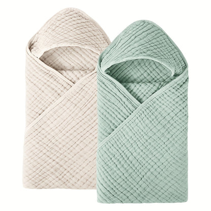 Newborn Hooded Muslin Baby Bath Towels, 2-Pack of 100% Cotton 30 x 30 Infant Towels with Attached Hoods, Soft Absorbent Bath Set for Sensitive Skin, Pink Floral