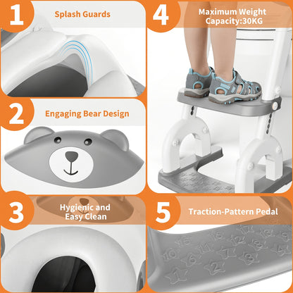 Toddler Potty Trainer, 2-in-1 Toilet Seat and Step Ladder, Adjustable Heavy-Duty Design with Anti-Slip Base for Boys and Girls