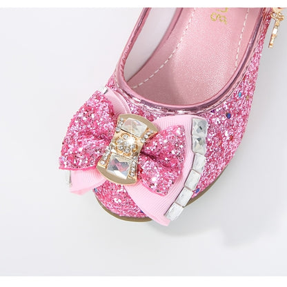 Dazzling Glitter Stone Mary Jane Party Heels for Girls - Sparkly Shoes with Round Toe & Magic Tape Closure, Perfect for Flower Girl, Wedding & Birthday Celebrations, Toddler to Big Kid Sizes