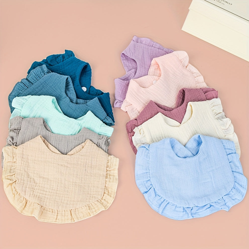 Adjustable Teething Drool Bibs 10-Pack, Solid Muslin Feeding Bibs for Unisex Baby Boys and Girls, Soft Absorbent Drooling Bibs for Newborns and Toddlers, Machine Washable