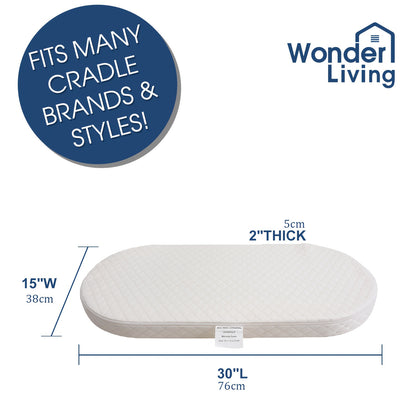 Bassinet Mattress Oval Foam with Removable Waterproof Cover, Baby Cradle Mattress in 15 x 30, 18 x 29 or 20 x 33 Inch Size Options