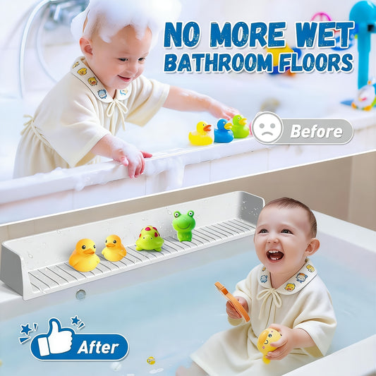 Bathtub Water Splash Barrier for Kids, Foldable Silicone Bath Guard with 11 Suction Cups and Organizer Design for Baby and Toddler Bath Time