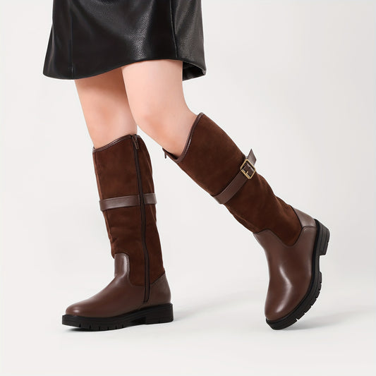 Girls' Winter Riding Boots with Buckle-and-Zipper Closure, Soft TPR Sole and Knee-High Style for Horseback and Outdoor Wear, Little Kid & Big Kid Fit