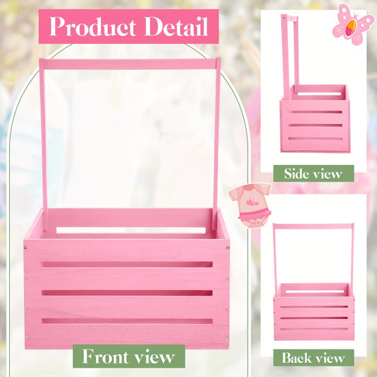 Wooden Baby Shower Gift Box with Handles, Pink Wardrobe-Style Keepsake Basket for New Parents, Gender Reveal Parties and Baptism Presents